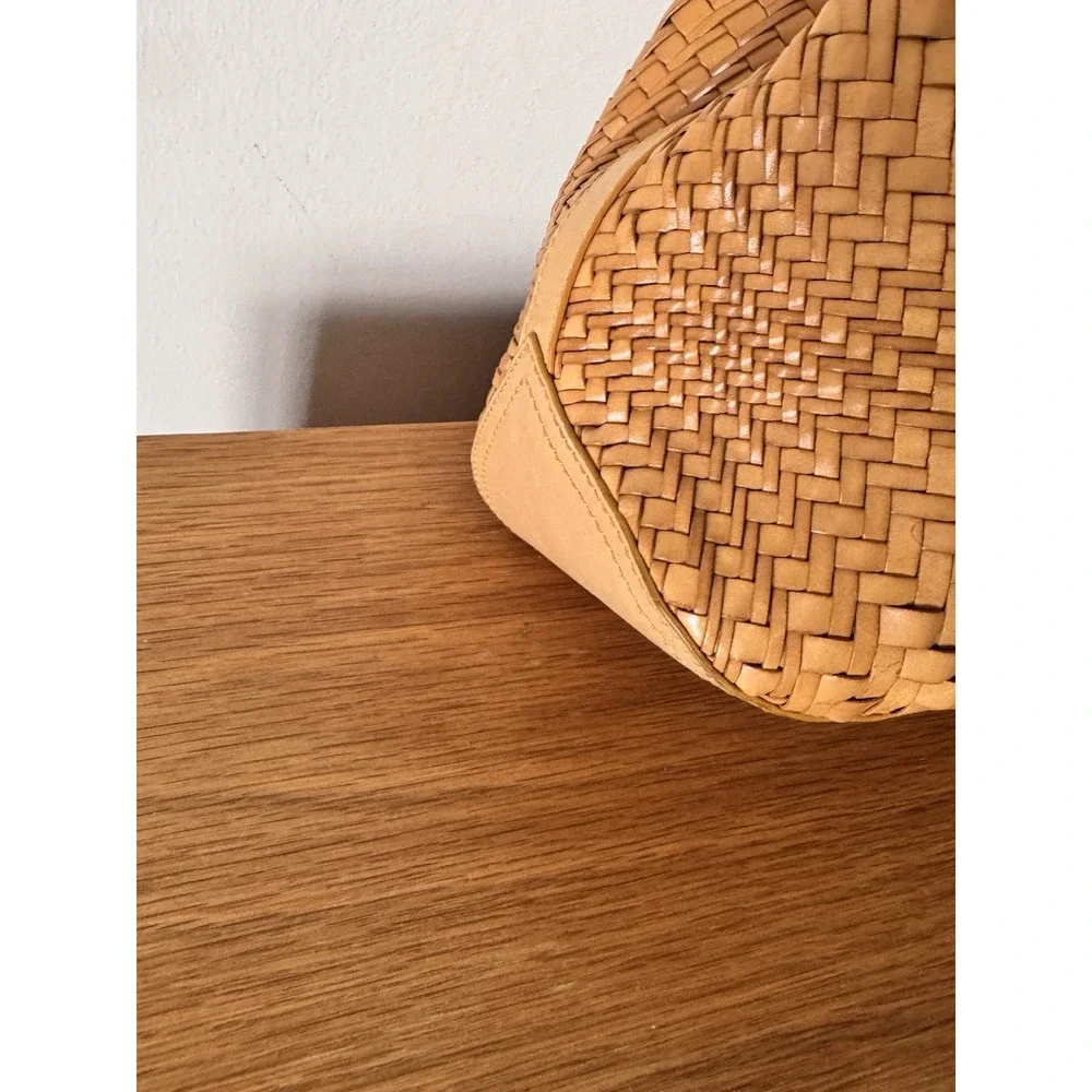 Cole Haan Genevieve Optical Weave Tan Leather Hobo Shoulder Bag Handbag